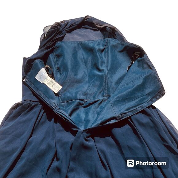 Alfred Angelo Semi Formal Dress One Sheer Shoulder Navy Blue Knee Length Sz 16 - Picture 3 of 5